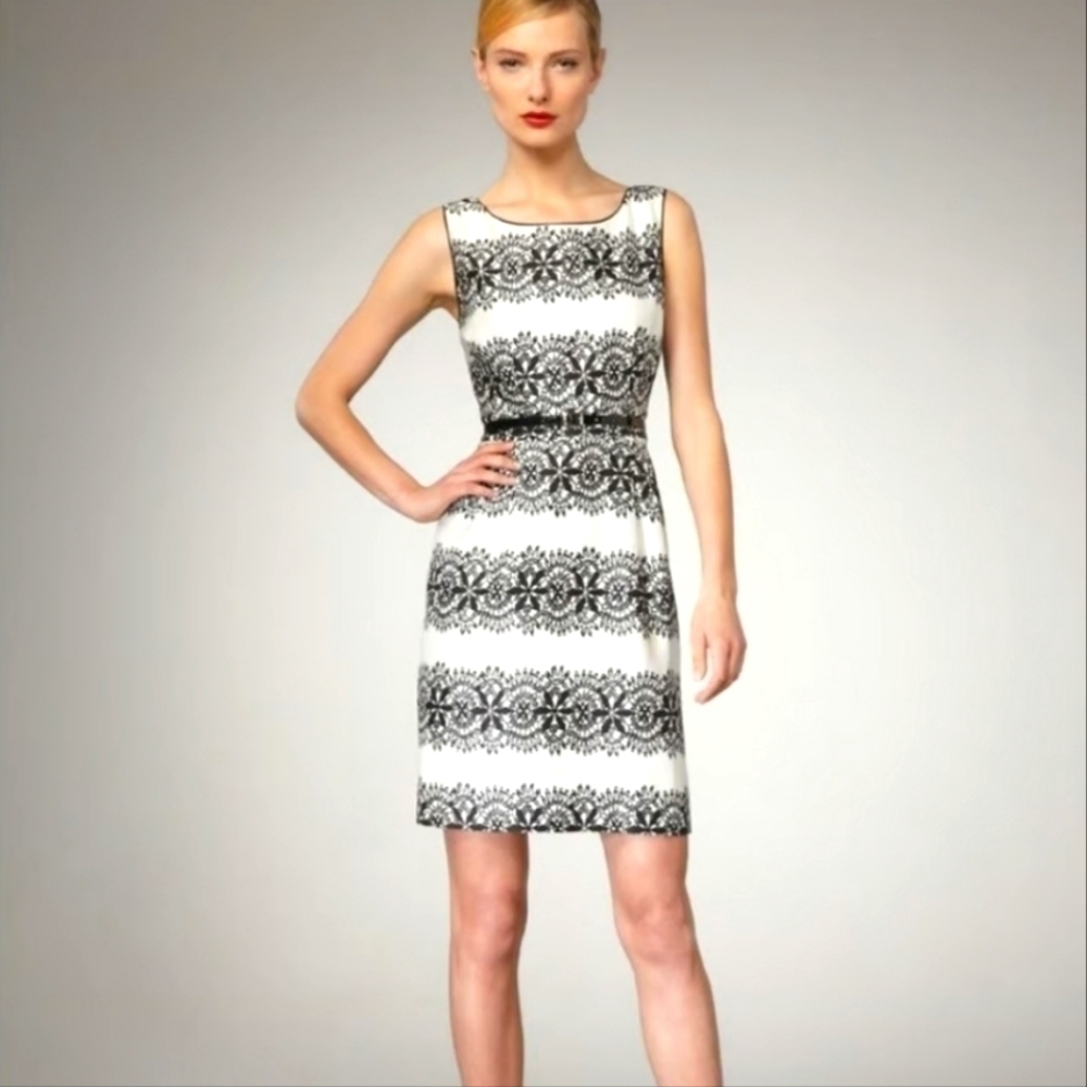 Kate Spade Lola black white lined sheath dress size 4 NO BELT